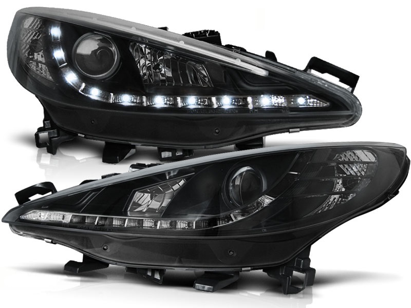 Koplampen Peugeot 207 06- Devil Eyes real DRL LED Zwart