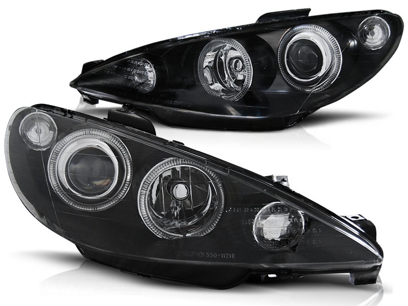 Koplampen Peugeot 206 Angel Eyes elr zwart