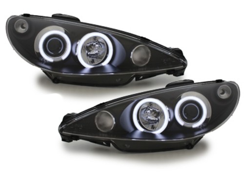 Koplampen Peugeot 206 98-02 (niet GTI) CCFL angel eyes zwart