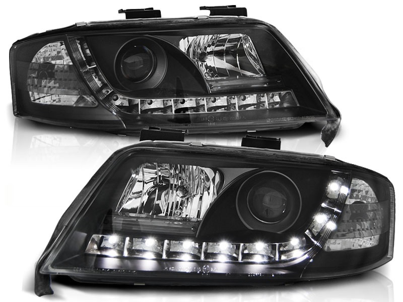 Koplampen Audi A6 01-04 Devil Eyes DRL look Zwart