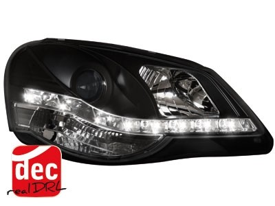 Koplampen VW Polo 9N3 05-09 Devil Eyes real DRL LED Zwart