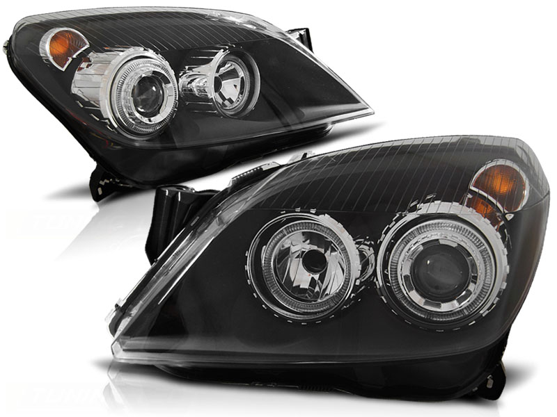 Koplampen Opel Astra H Angel Eyes zwart