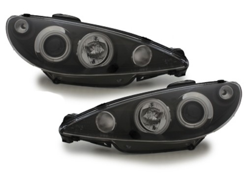 Koplampen Peugeot 206 02-07 (ook GTI) CCFL angel eyes zwart