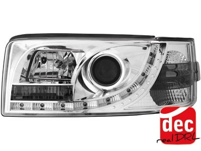 Koplampen VW T4 90-03 Rechte Neus Devil Eyes real DRL LED Chroom