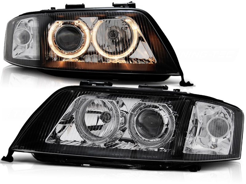 Koplampen Audi A6 97-98 Angel Eyes zwart