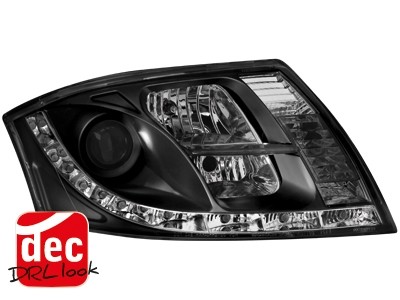 Koplampen Audi TT 8N Devil Eyes DRL look zwart 10 pin