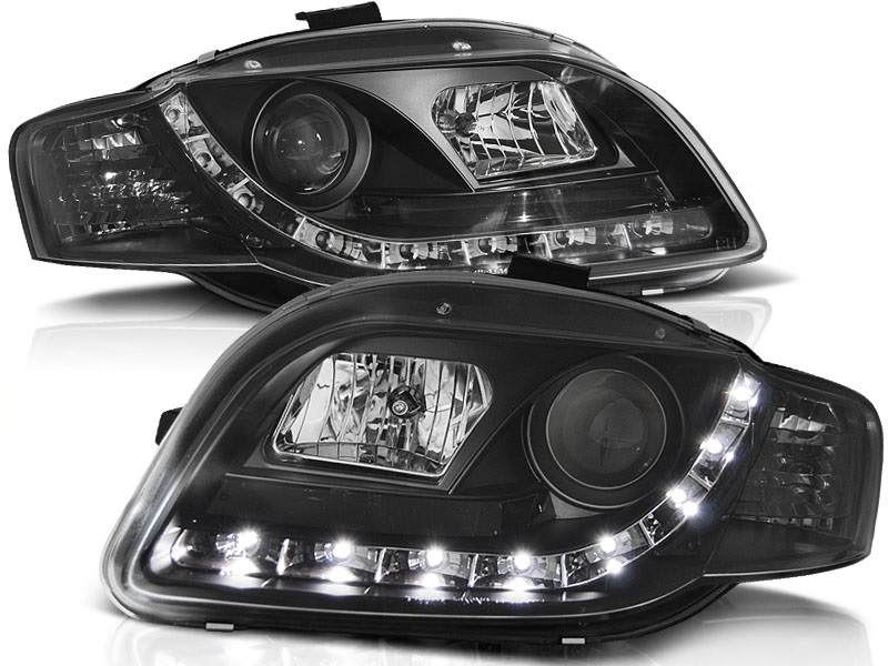 Koplampen Audi A4 8E B7 04-07 LED DRL look Zwart