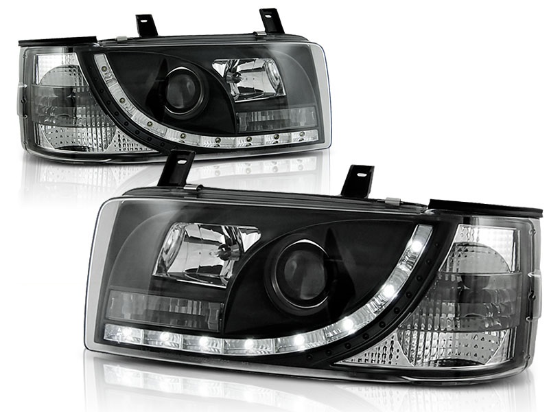 Koplampen VW T4 90-03 Rechte Neus Devil Eyes real DRL LED Zwart