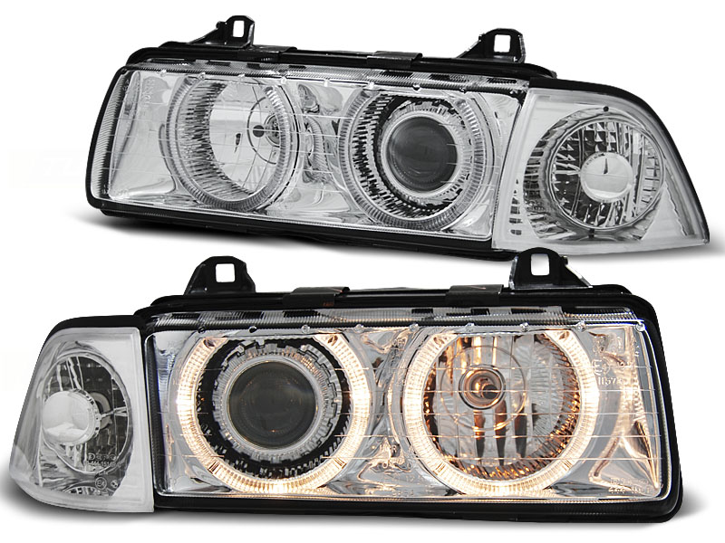 Koplampen BMW E36 Limousine/Touring Angel Eyes Chroom