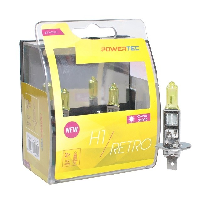 Geel Powertec Retro Yellow H1 12V DUO 3200K lampen