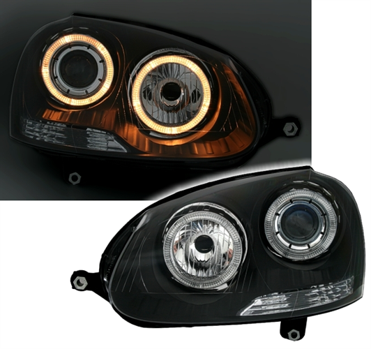 Koplampen VW Golf V Angel Eyes zwart