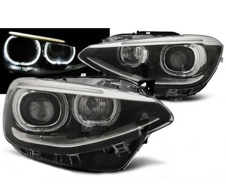 Koplampen BMW F20/F21 11-14 Angel Eyes Zwart