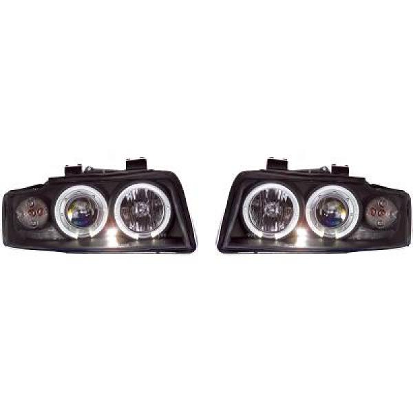 Koplampen Audi A4 8E 00-04 Angel Eyes Zwart