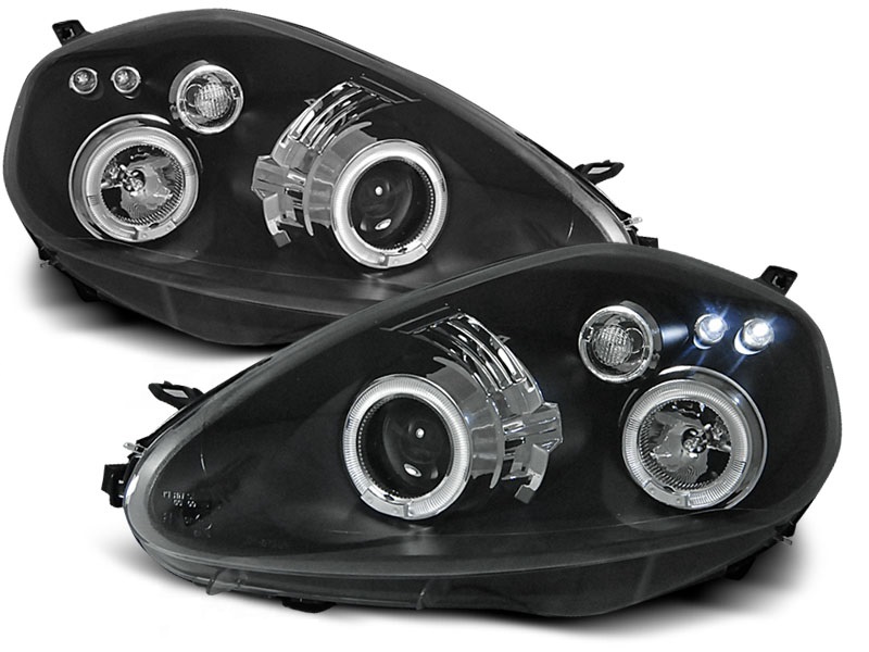 Koplampen Fiat Grande Punto 05-10 Angel Eyes Zwart