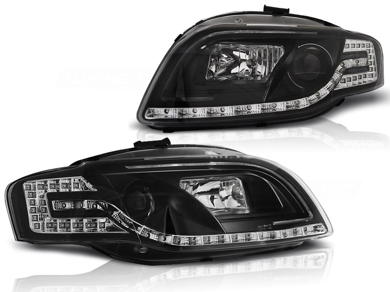 Koplampen Audi A4 8E B7 04-07 Tube LED zwart