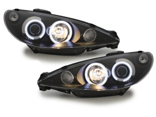 Koplampen Peugeot 206 02-07 (ook GTI) CCFL angel eyes zwart