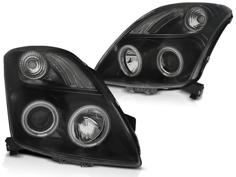 Koplampen Suzuki Swift 05-10 Angel eyes CCFL Zwart