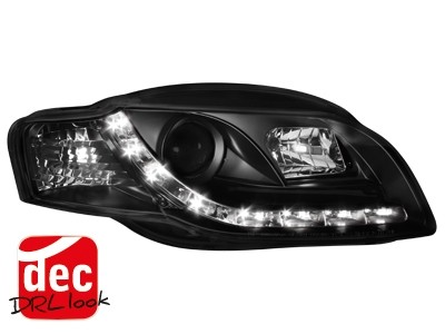 Koplampen Audi A4 B7 Devil Eyes DRL look Zwart ELR