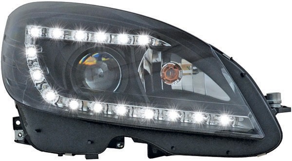 Koplampen Mercedes C-Klasse W204 07-11 Helder Zwart DRL look