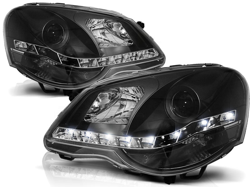 Koplampen VW Polo 9N3 05-09 Devil Eyes real DRL LED Zwart