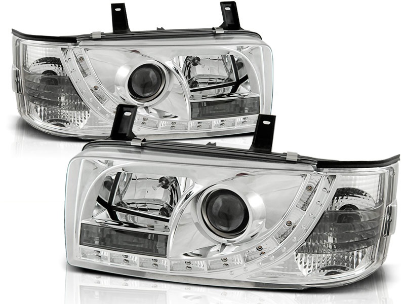 Koplampen VW T4 90-03 Rechte Neus Devil Eyes real DRL LED Chroom