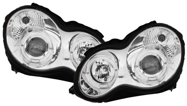 Koplampen Mercedes W203 00-07 Angel Eyes Chroom