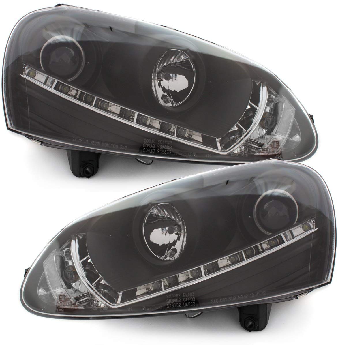 Koplampen VW Golf V 03-09 Devil Eyes real DRL LED Zwart