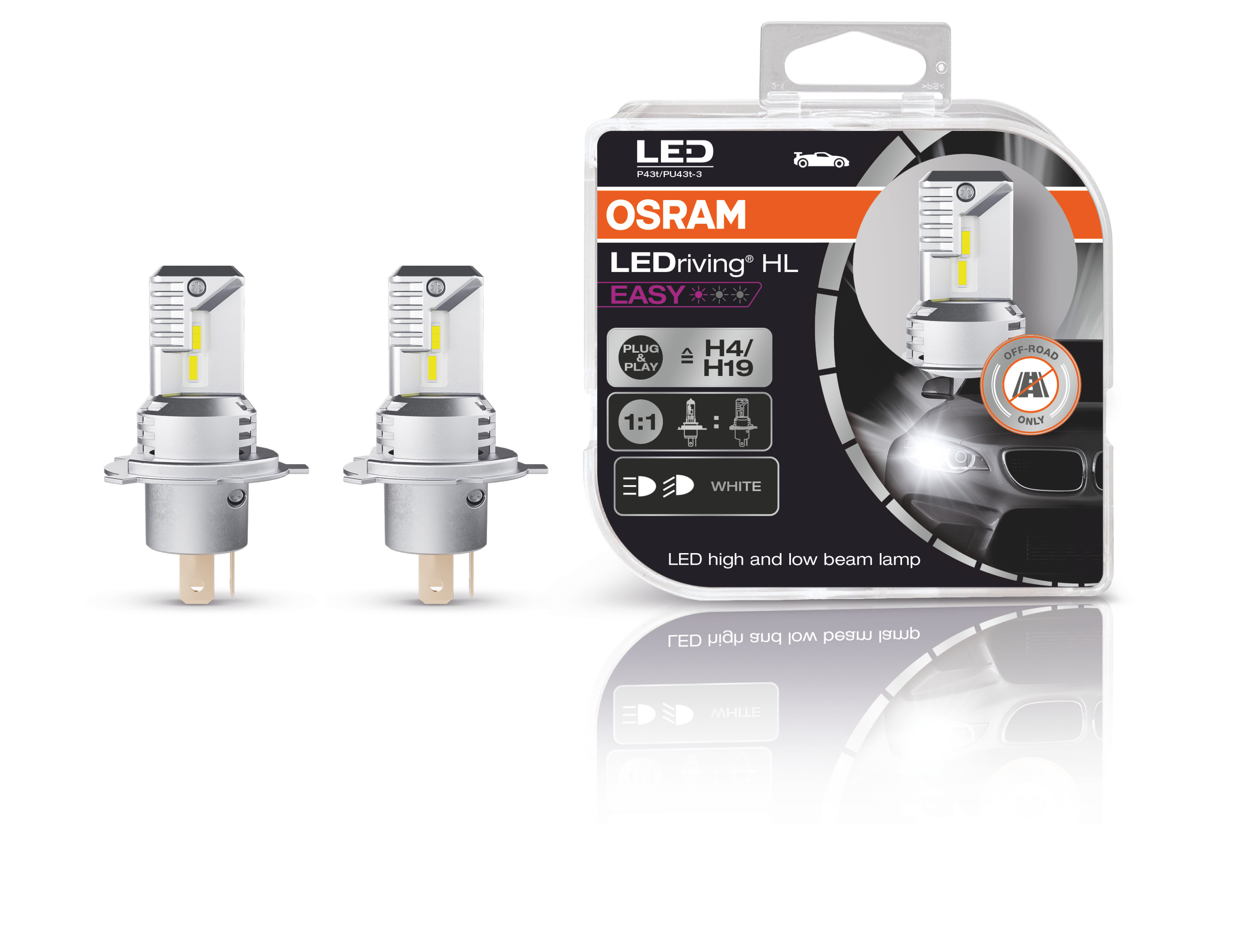 OSRAM LEDriving HL EASY H4/H19 12V 18.7W/19W P43t/PU43t-3 6000K White 2St